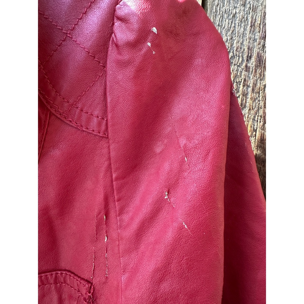 Red Ruffle Faux Leather Jacket Small Moto Biker Cropped Fashion On The Run - Picture 4 of 14